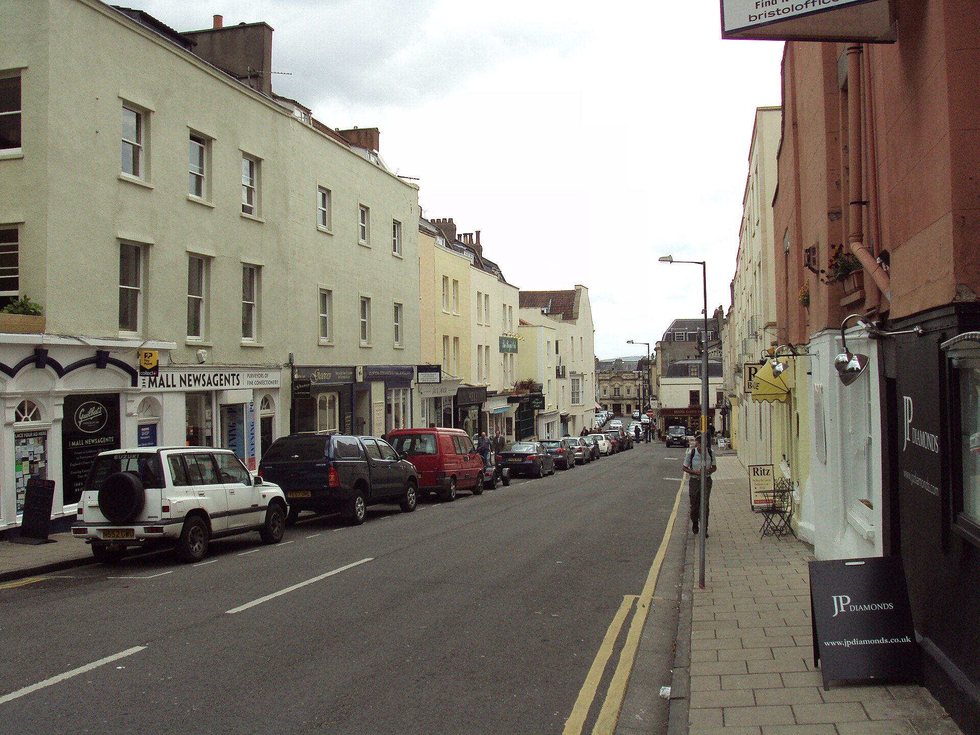 The Mall, Clifton Village's boutique high street in Bristol, lined with independent shops.